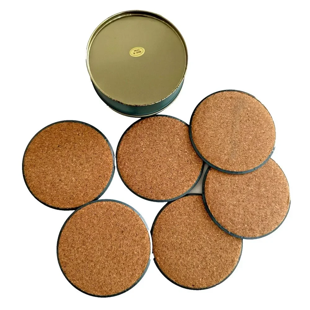 Vintage Teddy Bear Coaster Set Matching Collector Tin Set of 6 Cork Backs